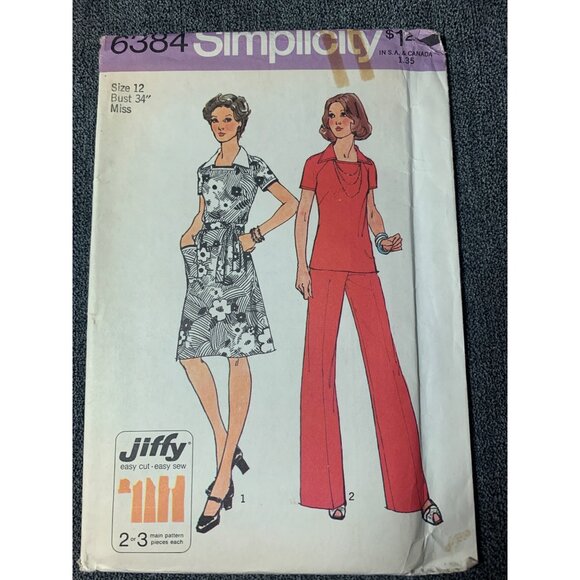 Simplicity Misses Dress Top Pants 70's Sewing Pattern sz 12 6384 - uncut - Picture 8 of 8